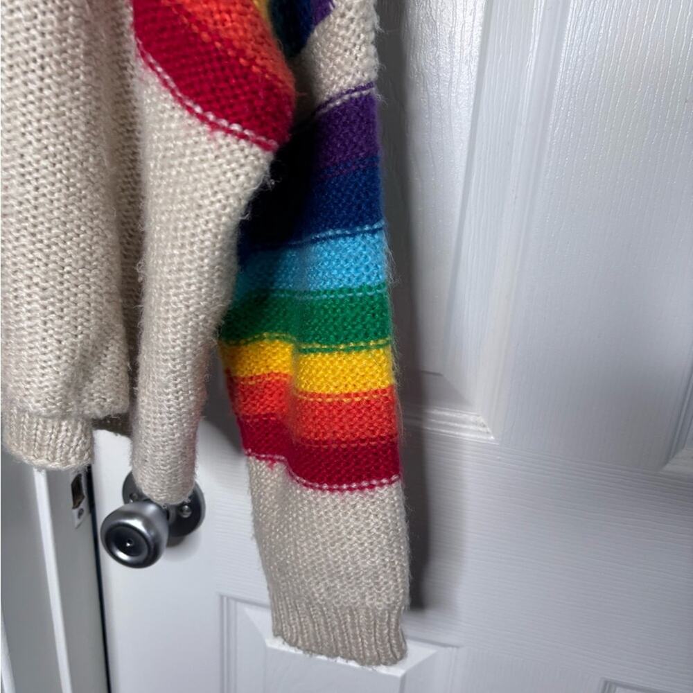 Wooden Ships Beige Rainbow Striped Mohair Wool Blend Sweater S/M - Picture 4 of 7